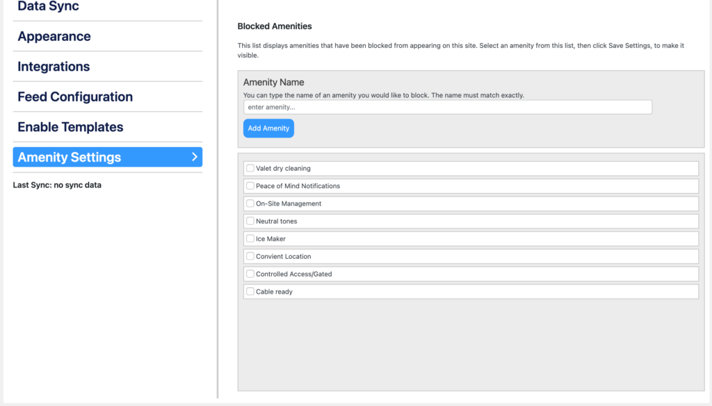 Amenity Settings - Restore blocked amenities