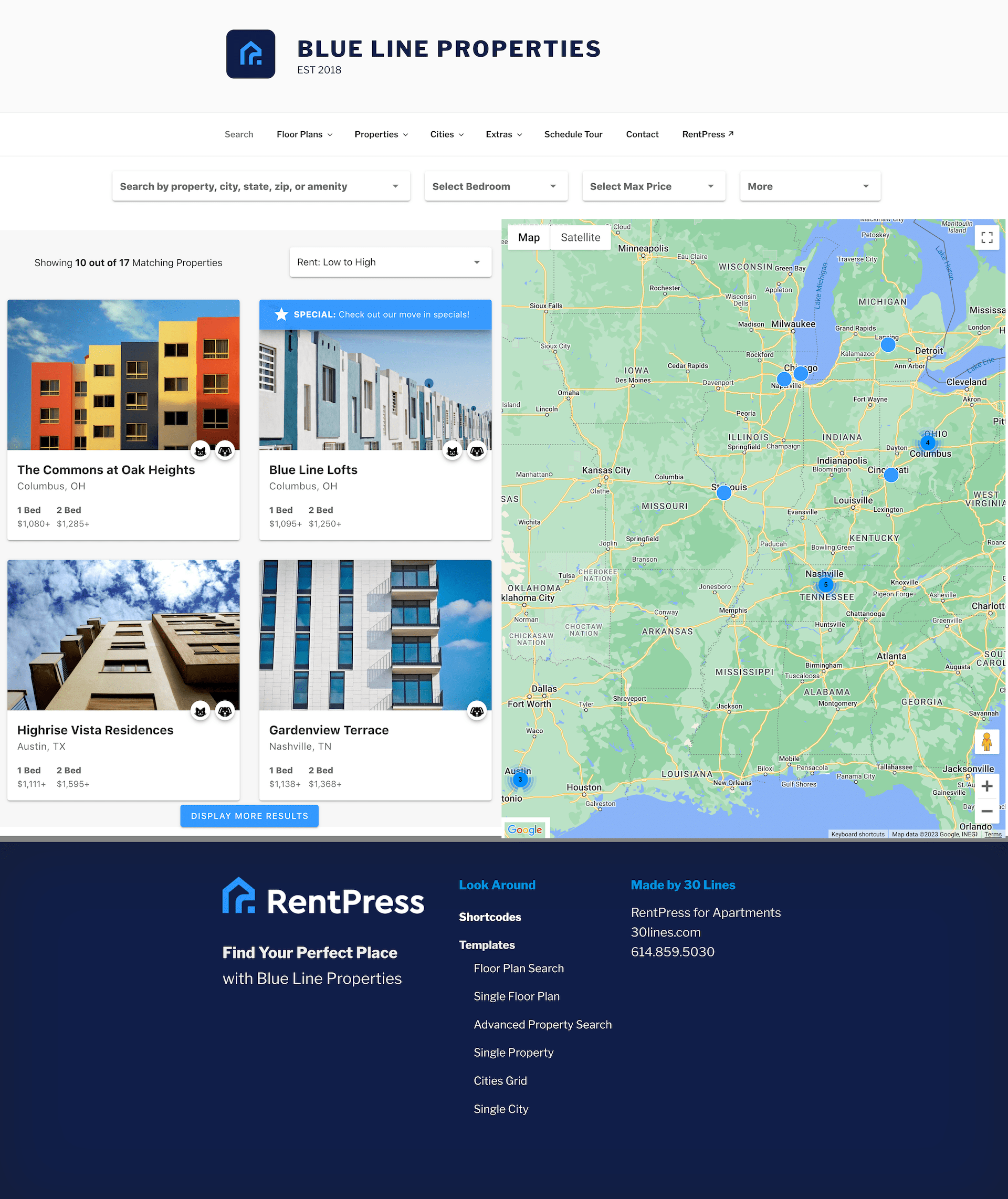 The property searcvh template provided by RentPress.