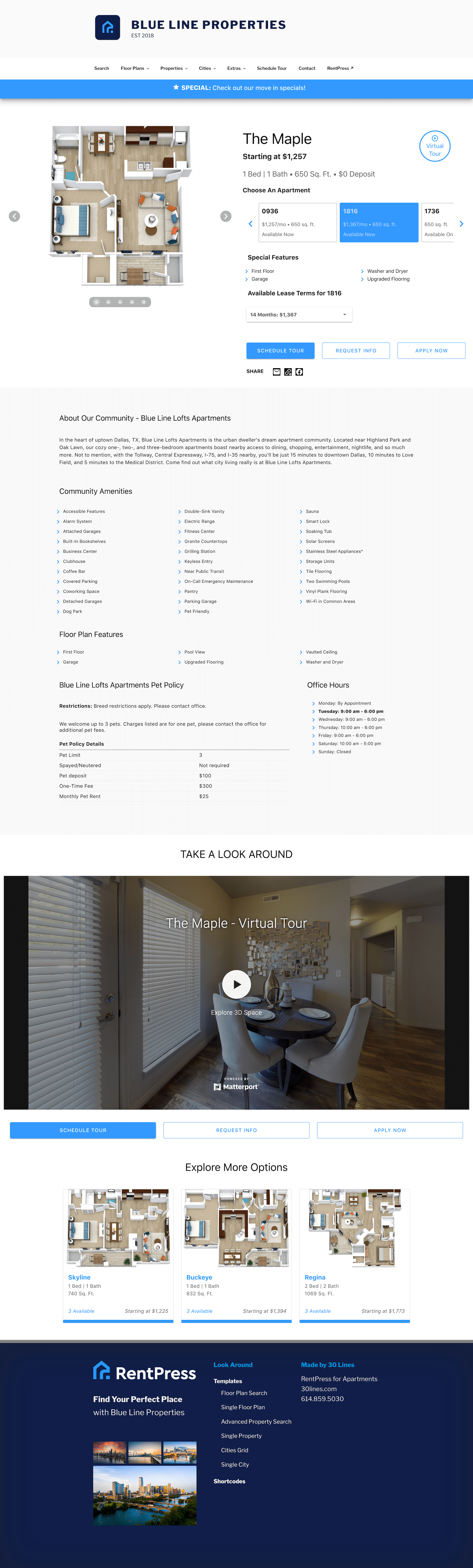 The single floor plan template provided by RentPress.