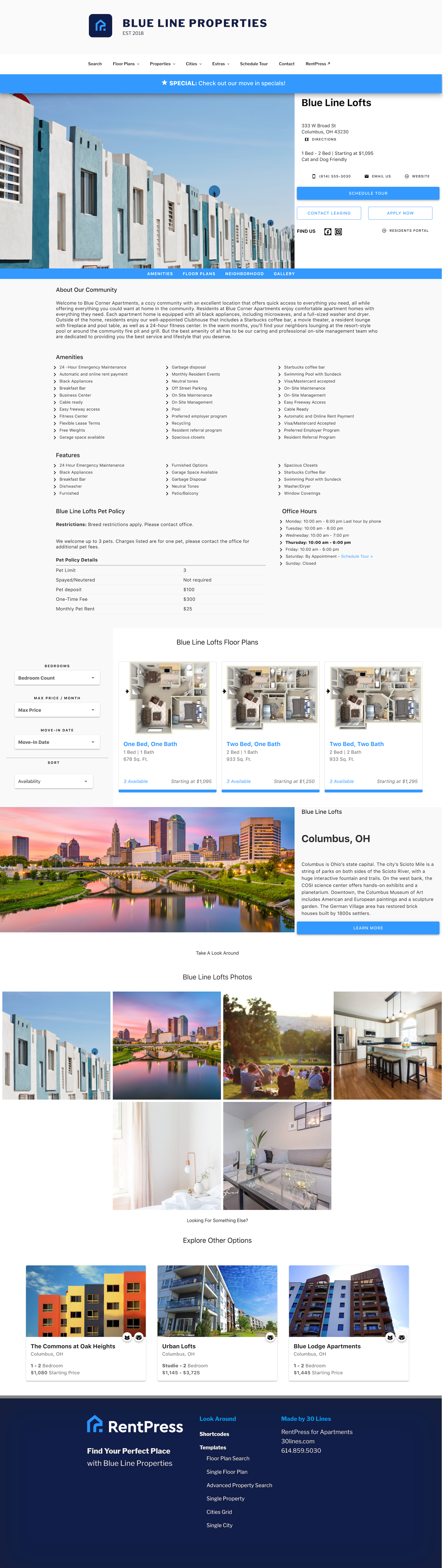 The single property listing template provided by RentPress.